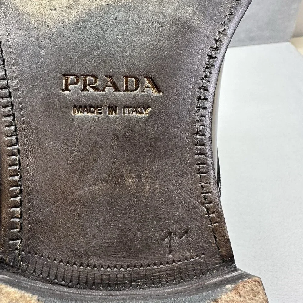 PRADA 2E1608 Mens‎ Size 12 (UK 11) Oxford Brown Polished Leather Dress Shoes